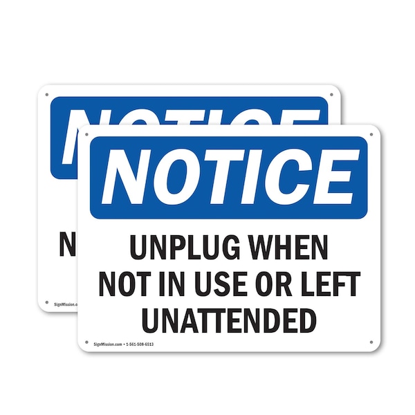 Signmission Unplug When Not In Use Or Left Unattended, 14 in W x Rectangle, Plastic OS-2PACK-NS-P-1014-L-18779 - main